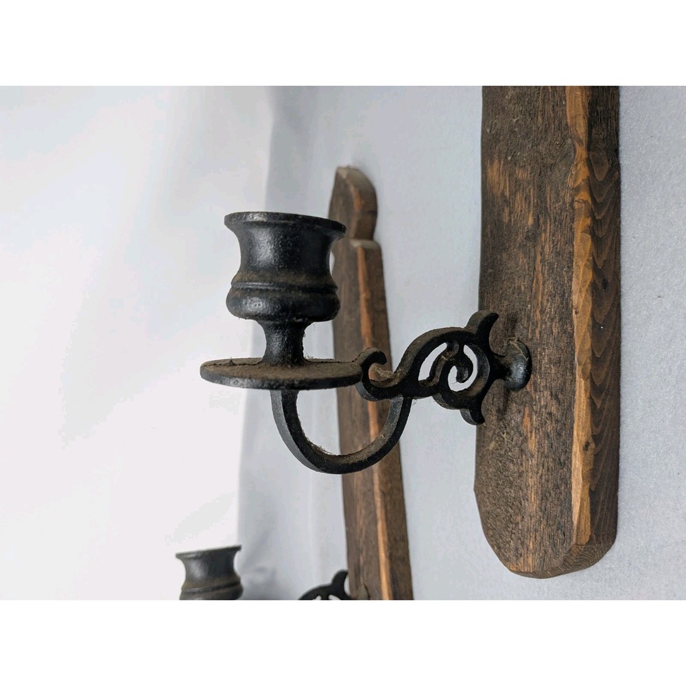 Antique 1920's Cast Iron And Barn Wood Wall Sconce Candle Holder